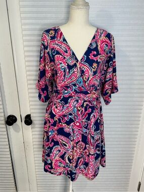 Lilly Pulitzer Perigi Navy, Pink & Aqua Printed Short Jumpsuit CB0892